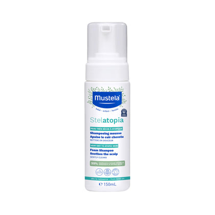 Mustela Stelatopia Eczema-Prone Skin Foam Shampoo for Newborn & Baby with - with Natural Avocado & Sunflower Oil - Fragrance-Free & Tear Free - 5.07 fl. oz.