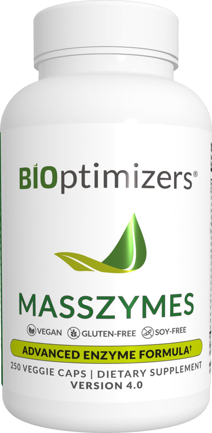 BiOptimizers MassZymes - Complete Digestive Enzymes Supplement for Gut Health - Bloating Relief for Men and Women - Lipase Amylase Bromelain Digestive Enzymes (250 Capsules)