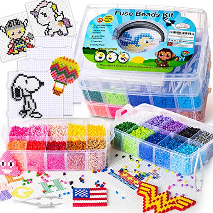 22000 5MM Fuse Beads kit Fuse Melty Melting beados hama Bucket melt Beads kit Storage case Ironing Paper Beads Ideas Shapes Designs Arts and Craft Supplies Hand Crafting Kits Fusion Beading fusibles
