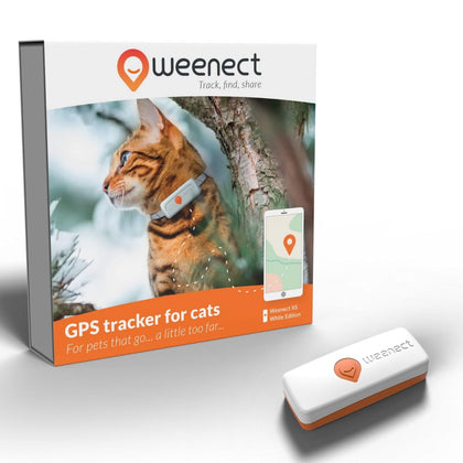 Cat GPS Tracker - Weenect XS (White Edition 2023) | Real-Time GPS Tracking | Smallest Tracker on The Market | Subscription Required