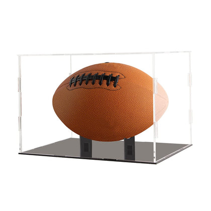 Football Display Case Clear Acrylic Full Size Frame Glass Showcase Box Assemble Memorabilia Sports Protection with Black Stand Holder Base