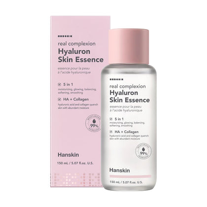 Hanskin Real Complexion Hyaluron Skin Essence - Hyaluronic Acid, Moisturizing, Glowing, Soft & Fragrance-Free [5.07 fl. oz. (150 ml)]