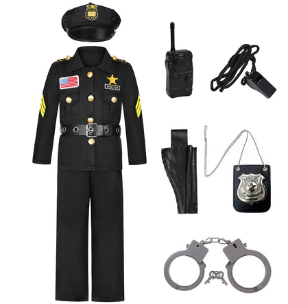 Frekuyrt Kids Police Costume Deluxe Police Officer Costume Cop Outfit Set for Boys Girls Halloween Cosplay Dress Up (5-7 Years)