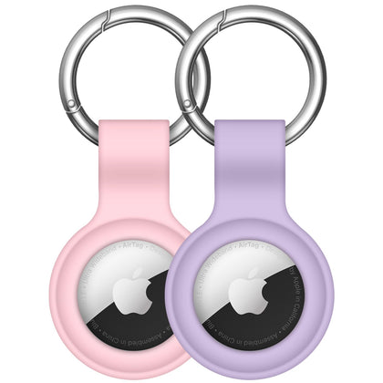 ?2 Pack? Linsaner Compatible with AirTag Case Keychain Air Tag Holder Silicone AirTags Key Ring Cases Tags Chain Apple AirTag GPS Item Finders Accessories?Pink+Purple