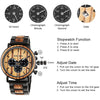 BOBO BIRD Wooden Mens Watches Large Size Stylish Wood & Stainless Steel Combined Chronograph Military Quartz Watch (Balck Wood Band)
