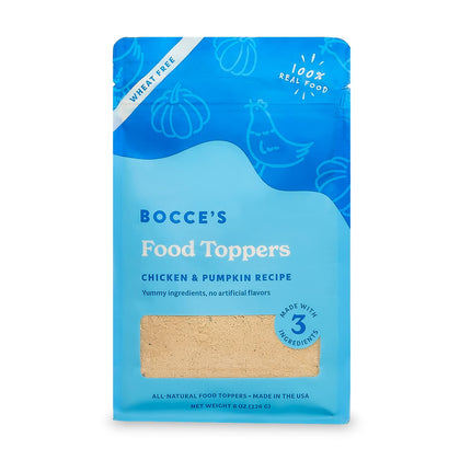 Bocce's Bakery Chicken & Pumpkin Dog Food Toppers - All-Natural, Wheat-Free Dog Food Topper Made with Real Ingredients, Baked in The USA, 8 oz