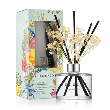 COCODOR Preserved Flower Reed Diffuser/White Jasmine/6.7oz(200ml)/1 Pack/Home & Office Decor Aromatherapy Diffuser Oil Gift Set