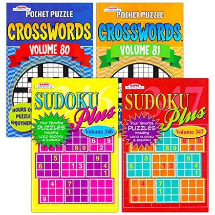 Crossword Sudoku Travel Size Puzzle Books for Adults Seniors Super Set ~ Bundle of 4 Travel Crossword and Sudoku Puzzle Books (Over 330 Puzzles Total)