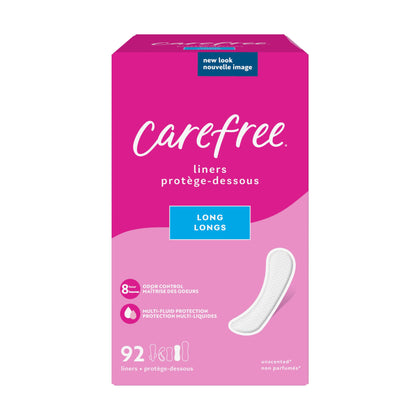 Carefree Panty Liners, Long Liners, Unwrapped, Unscented, 92ct (Packaging May Vary)