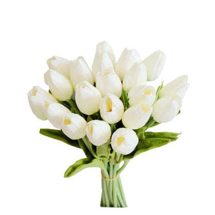 Mandy's 20pcs White Flowers Artificial Tulip Silk Fake Flowers 13.5