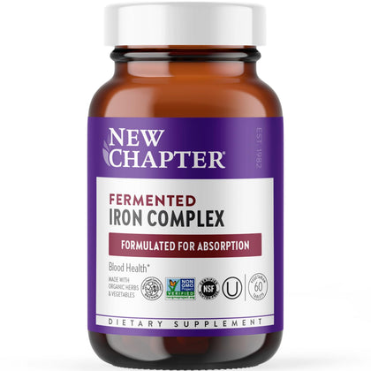 New Chapter Iron Supplement, Whole-Food Fermented Iron Complex Made with Organic Vegetables & Herbs + One Daily Non-Constipating Dose- 60ct, 2 Month Supply