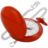 Red Smooth Cover Quartz Pocket Watch, Fashionable Roman Digital White Dial with Waist Chain Pocket Watches for Men