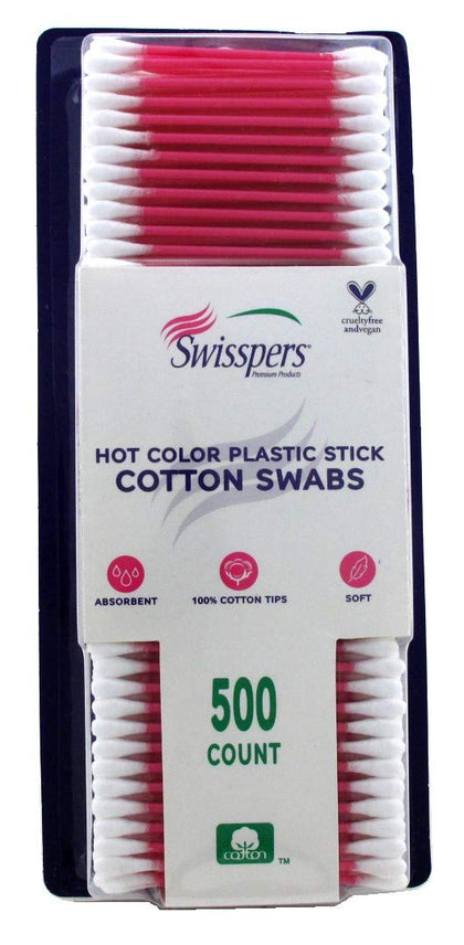 Swisspers Cotton Swabs 500 Count (Hot Color) (6 Pack)