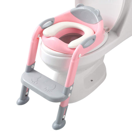 Potty Training Seat Ladder Girls, Toddlers Potty Chair Potty Seat, Kids Potty Training Toilet Seat with Ladder Fedicelly (Gray/Pink)