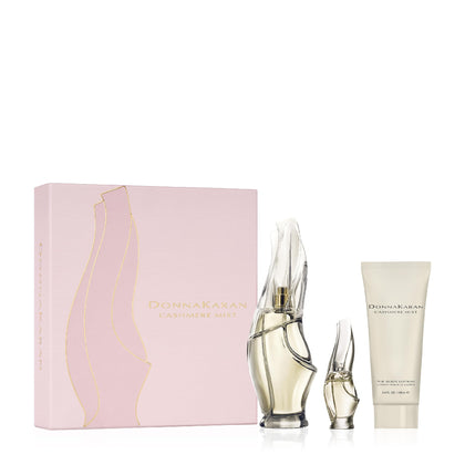 Donna Karan Cashmere Mist Eau de Parfum Everything Cashmere 3 Piece Gift Set For Women - Perfume Spray 3.4 Fl. Oz., Perfume Spray Deluxe Mini 0.17 Fl. Oz., & Body Lotion 3.4 Fl. Oz.