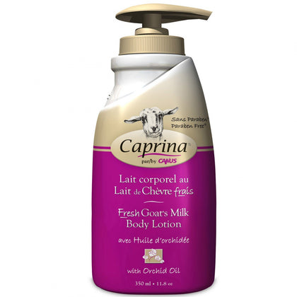 Caprina by Canus Moisturizing Body Milk Lotion, With Fresh Canadian Goat Milk, Fast Absorbing, Non-Greasy, Moisturizing, Vitamin A, B2, B3 and More, Orchid Oil, 11.8 Ounce