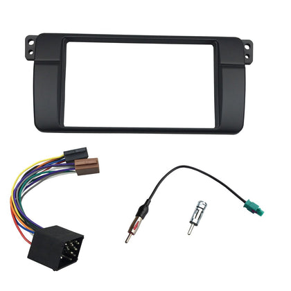 DKMUS 179x105mm Opening Dash Installation Trim Kit for BMW 3 Series M3 E46 Double Din Radio Stereo DVD Facia with Wiring Harness Antenna Adapter