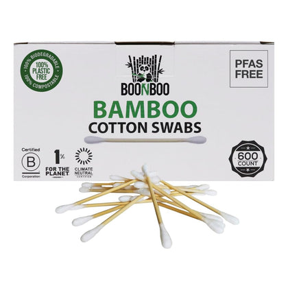 BOONBOO Organic Bamboo Cotton Swabs, PFAS-Free, 600 Count