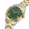 GUESS Ladies 36mm Watch - Two-Tone Bracelet Green Dial Two-Tone Case