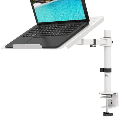 WALI Laptop Mount Arm for Desk, Laptop Tray, Fully Adjustable, up to 17 inch, 22lbs, with Vented Cooling Platform Stand (M00LP-W), White