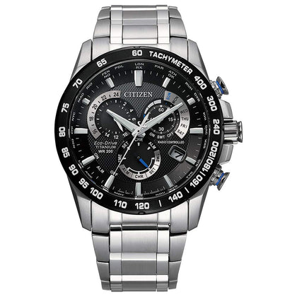 Citizen Men's Eco-Drive Sport Luxury PCAT Chronograph Super Titanium Watch, Power Reserve Indicator, Black Dial, 42mm (Model: CB5908-57E)