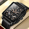 OLEVS Watches for Men Quartz Chronograph Leather Fashion Dress Watch Date Waterproof Luminous Casual Square Business Wrist Watches Black