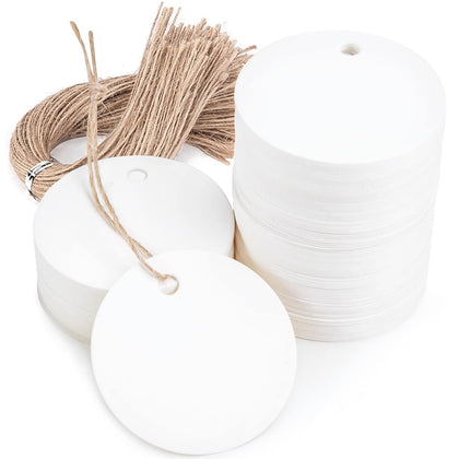 SallyFashion 120PCS White Round Gift Tags, Kraft Paper Gift Tags with String Blank Hang Tags for Gifts Wrapping Craft Project Wedding Favors
