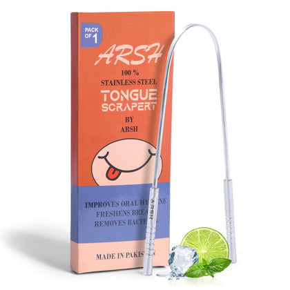 Arsh tongue scraper for adults stainless steel Tongue Cleaner for Oral Care & Hygiene tongue cleaner for men and women Tongue scrubber for reduce bad breath100% Metal Tongue Cleaner (Silver Pack of 1)