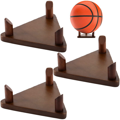 Frcctre 3 Pack Wooden Ball Stand Holder Ball Display Stand for Football Basketball Soccer Volleyball Rugby, Wood Sports Ball Storage Rack Trophy Autograph Memorabilia Display Cases