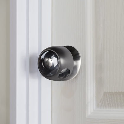 CLYMENE Improved Door Knob Covers Child Proof Door Handle Covers Child Safety, Baby Proof Door Knob Locks for Kids, 4 Pack (Clear-Black)