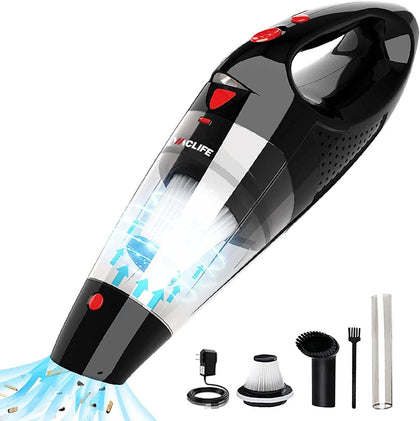 VacLife Handheld Vacuum, Car Vacuum Cleaner Cordless, Mini Portable Rechargeable Vacuum Cleaner with 2 Filters, Red (VL188-N)