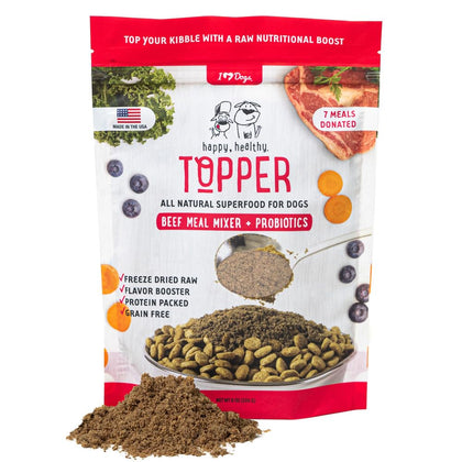 iHeartDogs Dog Food Topper - Freeze-Dried Raw Dog Food Seasoning - Grain Free Superfood Meal Mixer (Beef, 8 Ounce)