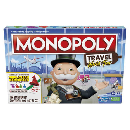 Hasbro Gaming Monopoly Travel World Tour Board Game for Families and Kids Ages 8+, Includes Token Stampers and Dry-Erase Gameboard