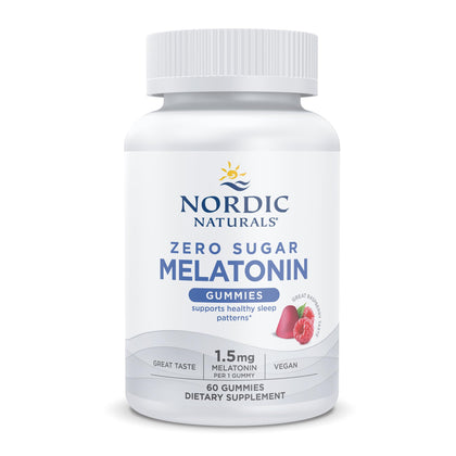Nordic Naturals Zero Sugar Melatonin Gummies, Raspberry - 60 Gummies - 1.5 mg Melatonin - Great Taste - Restful Sleep, Antioxidant Support - Non-GMO, Vegan - 60 Servings