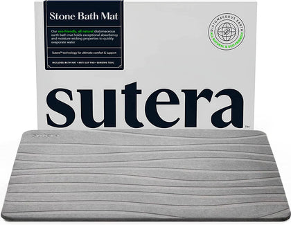 SUTERA - Stone Bath Mat, Diatomaceous Earth Shower Mat, Non-Slip Super Absorbent Quick Drying Bathroom Floor Mat, Natural, Easy to Clean (23.5 x 15 Gray)