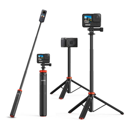UURig Extendable Selfie Stick Tripod for GoPro Max Hero 10 9 8 7 6 5 4, DJI Osmo Action, Insta 360 One R and More Action Camera?50.7''?