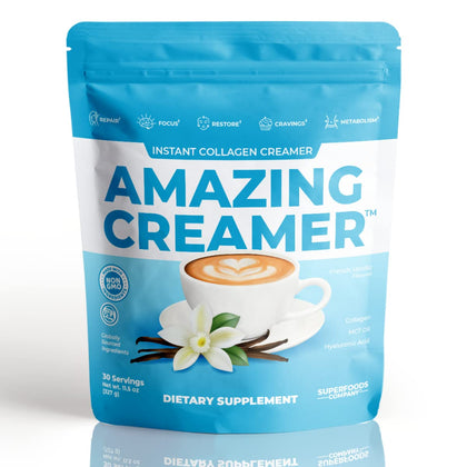 Superfoods Creamer with Collagen - Keto Creamer with Hyaluronic Acid & MCT Oil - Brain Boost & Curbs Cravings - Supports Healthy Skin & Hair - Diet-Friendly [30 Servings] [Vanilla]
