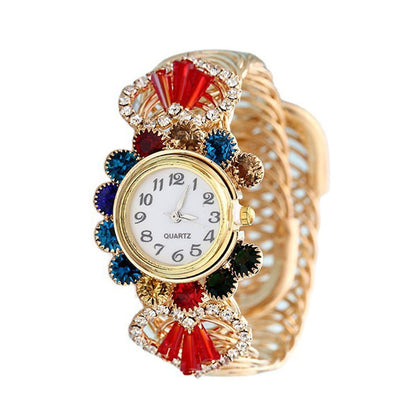 Weicam Women Girls Elegant Crystal Cuff Bangle Bracelet Easy Read Analog Quartz Wrist Watches