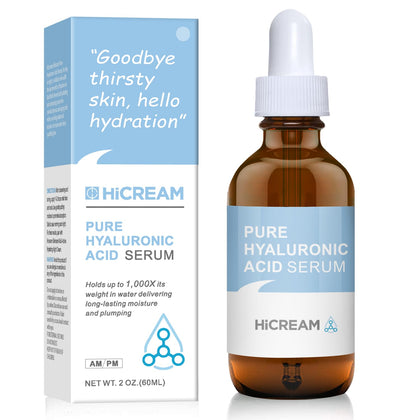 Hicream Hyaluronic Acid Serum for Face,100% Pure Anti Aging Serum Intense Hydration Moisture for Fine Lines, Wrinkle Reducing and Brightening Serum (Pro Formula) 2oz