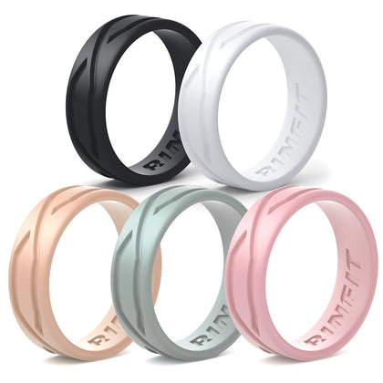 Rinfit Silicone Rings for Women - Silicone Wedding Bands Sets for Her - 4Love Collection Rubber Wedding Rings - Patented Design - SetA, Size 6