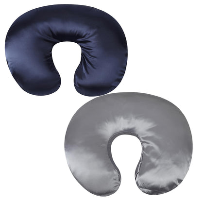 Satin Nursing Pillow Cover Set 2 Pack Ultra Soft Silk Compatible with Boppy Pillow Protect for Baby Hair and Skin Grey & Navy