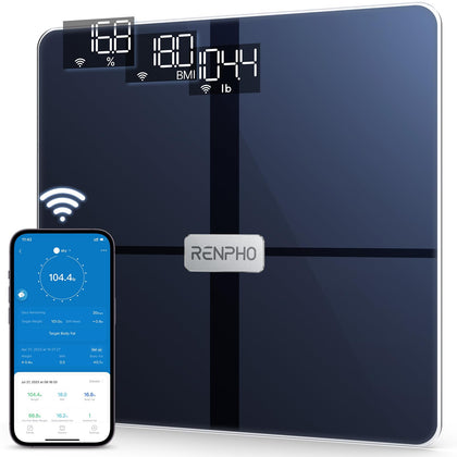 RENPHO WiFi Scale for Body Weight, Smart Digital Bluetooth Weight Scale Tracks 13 Metrics, Bathroom Body Fat Scale 13 Health Monitor with Smart App, Elis Aspire, Dark Blue