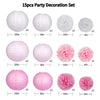 15Pcs Party Pack Paper Lanterns and Pom Pom Balls Hanging Decoration for Wedding Birthday Baby Shower-Pink/White