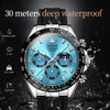 OLEVS Men Blue Analog Quartz Waterproof Watches Multifunction Chronograph Diamond Moon Phase Luminous Silicone Band Wrist Watches