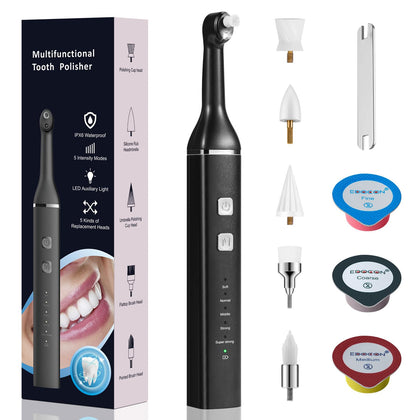 Mitrldro Tooth Polisher, Dental Polisher with 5 Brush Heads, 3 Tooth Polish Paste, LED Light, IPX6, 5 Speed Modes, Rechargeable Professional Teeth Cleaning Kit for Teeth Cleaning, Polishing