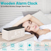 Andoolex Wooden Digital Alarm Clock with Wireless Charging, 0-100% Adjustable Brightness Dimmer and Volume, Weekday/Weekend Mode, Dual Alarm, Snooze, 12/24H, Wood LED Clock for Bedroom (White)