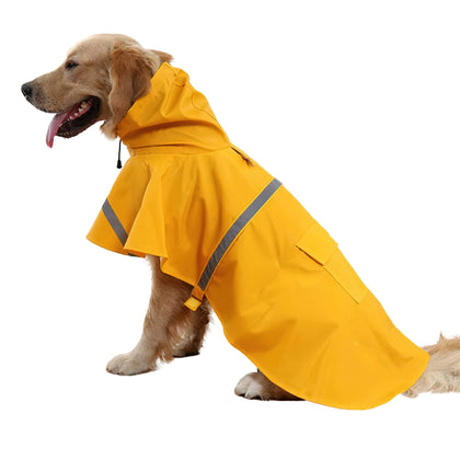 NACOCO Large Dog Raincoat Adjustable Pet Water Proof Clothes Lightweight Rain Jacket Poncho Hoodies with Strip Reflective (XL, Yellow)