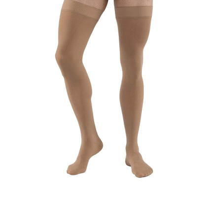 Relief 30-40 mmHg Closed Toe Thigh High Support Sock with Silicone Top Band Size: X-Large, Color: Beige