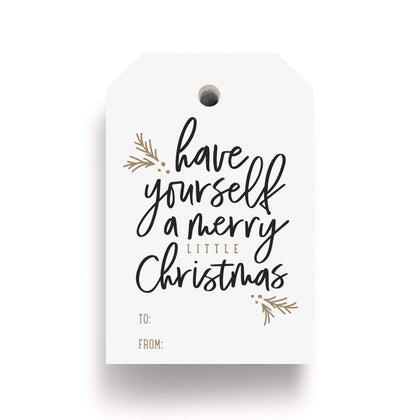 Bliss Collections Merry Little Christmas Tags, Pack of 50, Gold and Black, Holiday Tis The Season Events, Parties and Celebrations - Great for Seasonal Favors