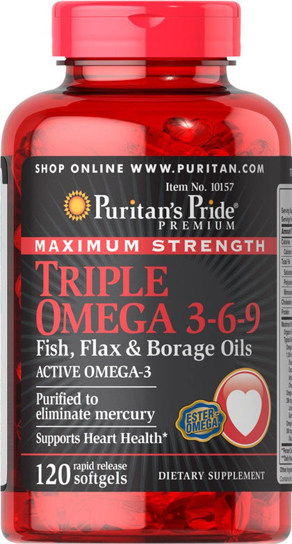 Puritan's Pride Maximum Strength Triple Omega 3-6-9 Fish, Flax & Borage Oils-120 Softgels